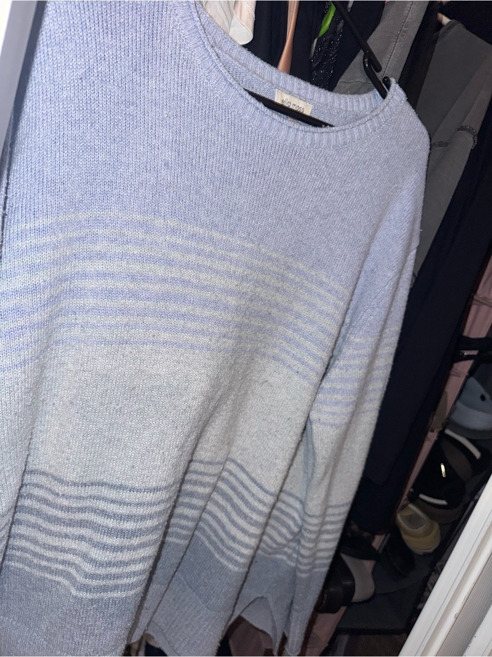 Ella Moss Light Blue and Cream Striped Crewneck Sweater